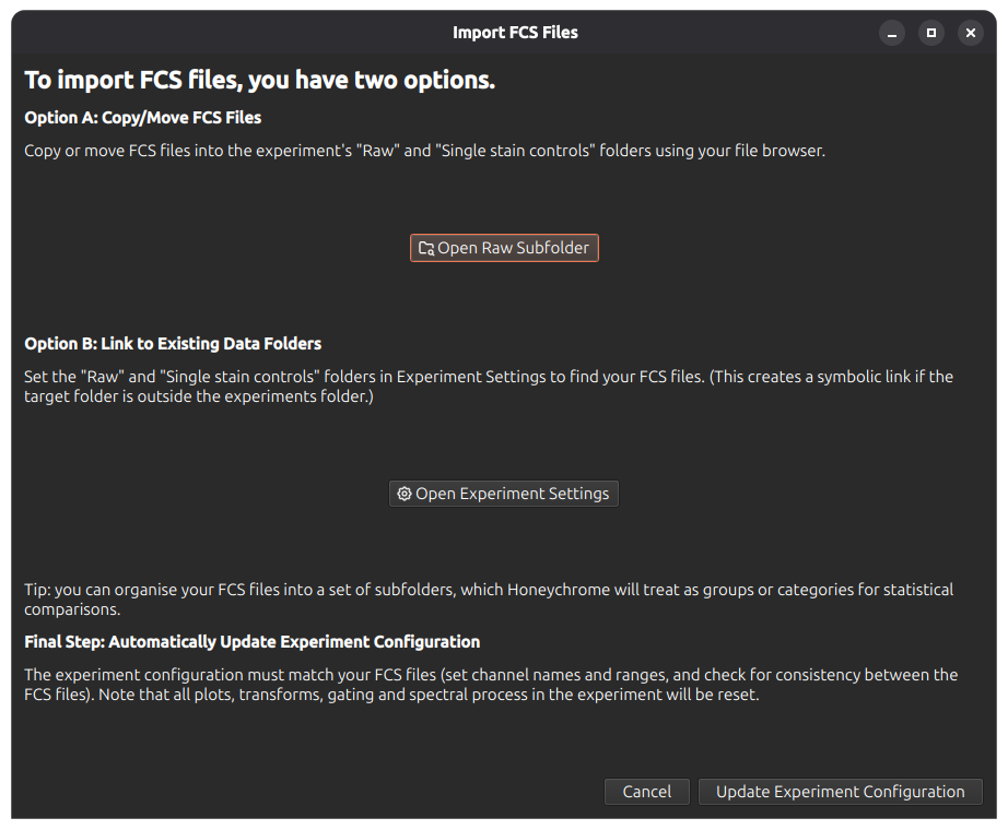 Import data dialog